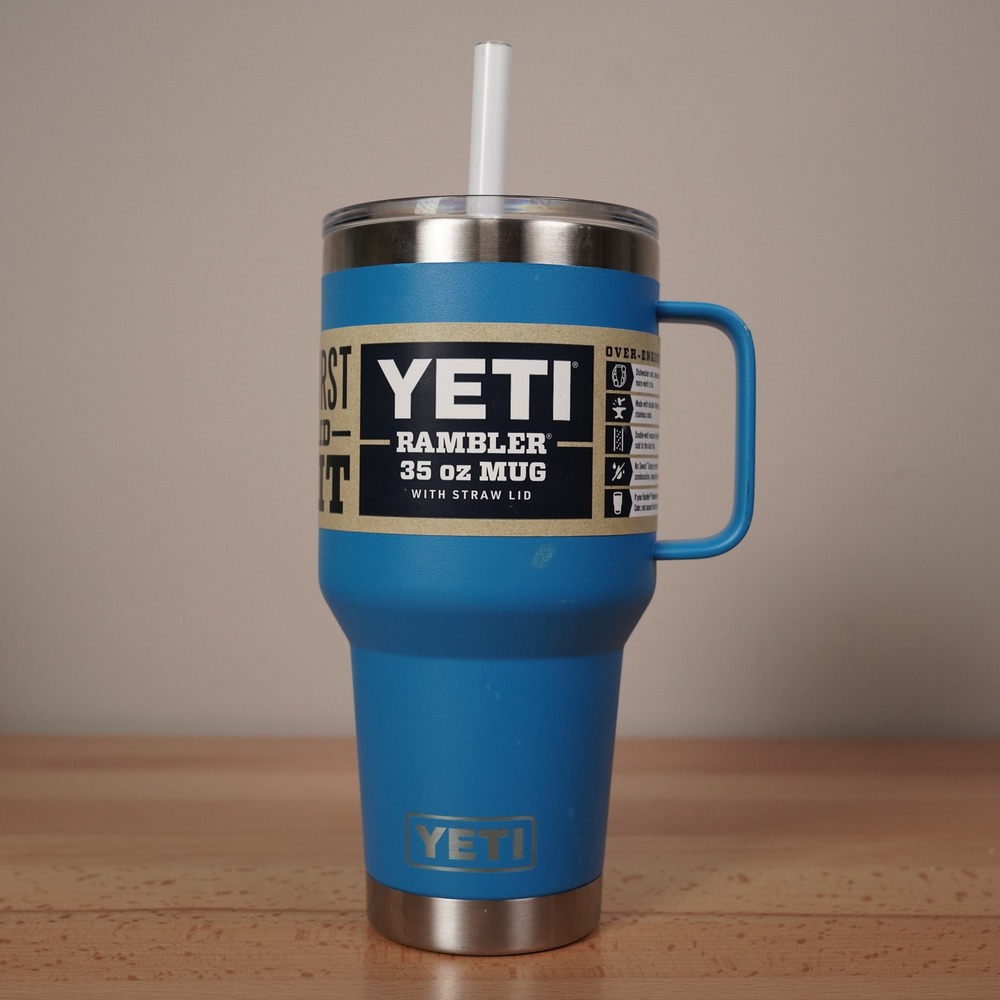 YETI Mug Unisex 35oz Big Wave Blue Rambler Straw Lid Insulated Tumbler Cup